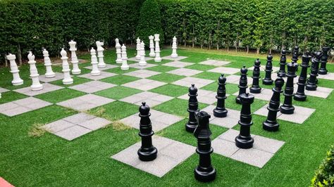 Large Outdoor Games, Life Size Chess, Giant Chess Pieces, Outdoor Chess, Medieval Chess Set, Medieval Chess, Large Chess Set, Giant Chess, Diy Lawn