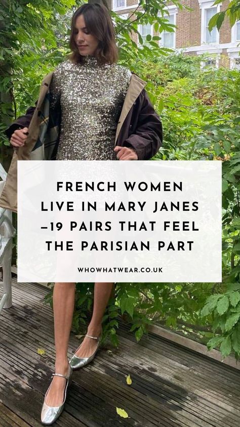 Mary Janes are a go-to shoe for stylish French women. We've narrowed down 18 pairs that fit the Parisian part. Find out more here. French Women Shoes, Gold Mary Janes Outfit, Maryjane Heel Outfits, Mary Janes Shoes Outfit, How To Style Mary Jane Shoes, How To Style Mary Janes, Mary Jane Flats Outfit, Outfits With Mary Janes, Mary Jane Outfit