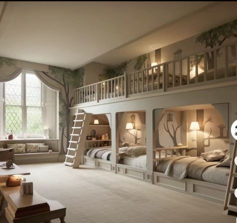 6 Beds In One Room, Game Room Ideas, Family Bed, Bunk Beds Built In, Built In Bunks, Bunk Rooms, Deco Originale, Dream House Rooms, Dream House Interior