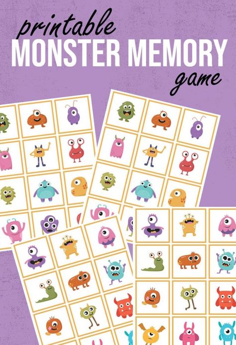 Printable Monster Memory Game Monster Coloring Pages, Monster Stickers, Monster Theme, Memory Games For Kids, Coloring Bookmarks, Memory Game, Clear Card, Brain Activities, Matching Cards