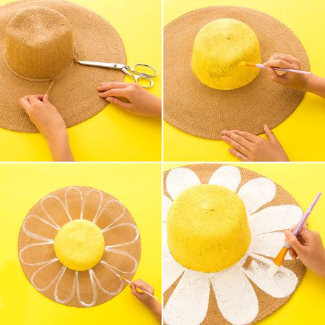 Hat Craft Ideas, Straw Hat Diy, Costume Fleur, Straw Hat Crafts, Diy Study Table, Easy Diy Fashion, Diy Straw, Diy Fashion Trends, Flower Costume