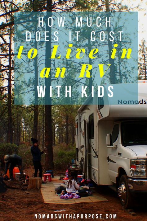 How much does it cost to live in an RV with kids // Family RV living // How to live in an RV with kids // How to downsize to an RV // RV living tips an tricks // How to afford full time travel // What it costs to live in an RV // At first, RV living started with the idea of just living in it for 5 months and doing some long road trips mixed in with camping in our hometown. Now we’ve lived in our for 3 and a half years (with 5 kids)! Click to read how much it costs Family Of 5 Camper Living, Family Of 5 Rv Living, Rv For Family Of 5, Living In A Camper Full Time With Kids, Camper Life With Kids, Full Time Rv Living With Kids, Family Rv Living, Rv With Kids, Rv Living With Kids