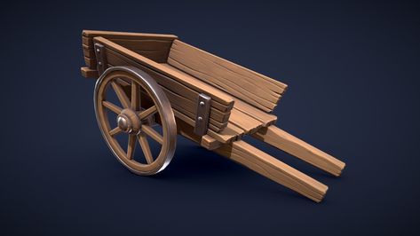 Stylized Wooden Cart - Low Poly - Buy Royalty Free 3D model by Lars Korden (@Lark.Art) Geometry Triangles, Wooden Cart, Stylized Art, Cabin Furniture, Fantasy Props, Game Props, Uv Mapping, Low Poly 3d, Unreal Engine