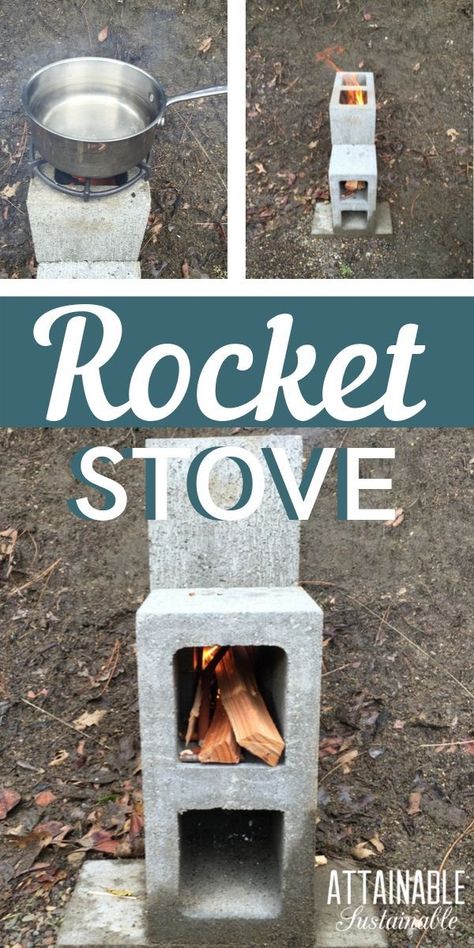 A concrete block rocket stove is easy to make. Consider this method when you’re ready to learn build a rocket stove for outdoor cooking. Perfect for camping or power outages. Concrete Blocks Diy, Build A Rocket, Diy Rocket Stove, Sustainable Diy, Diy Rocket, Cinder Blocks, Outdoor Stove, Rocket Stove, Concrete Block