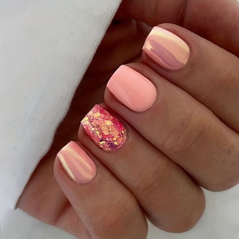 Faster shipping. Better service Peach Nails, Coral Nails, Colorful Nails, Her Nails, Vacation Nails, Dipped Nails, Stick On Nails, Nail Arts, Artificial Nails