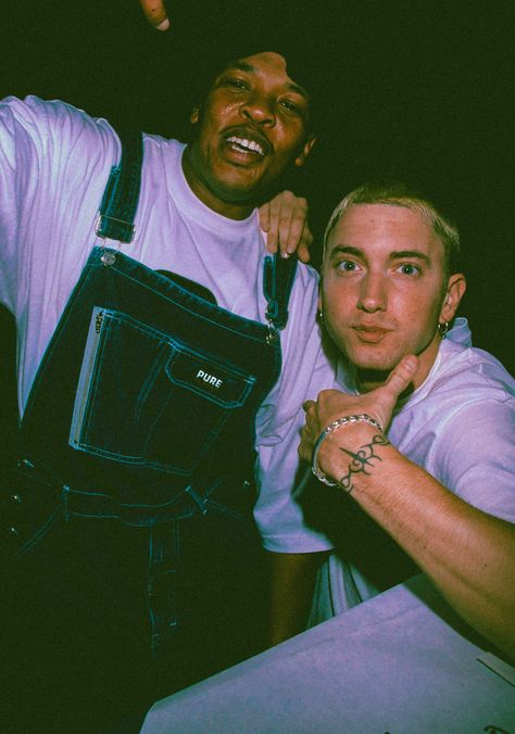 Eminem & Dr. Dre photographed by Kevin Mazur during Eminem in Concert at the House Of Blues in Los Angeles, CA - February 26, 1999 Eminem Dr Dre, 90s Rappers Aesthetic, Hip Hop Aesthetic, The Slim Shady, 90s Rappers, Eminem Wallpapers, Famous Duos, Eminem Photos, Hip Hop Classics