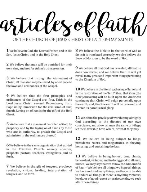 mimiberry creations: FREE Articles of Faith Large Printable Articles Of Faith Printable, Kjv Quotes, Word Of Wisdom Lds, Lds Priesthood, 13 Articles Of Faith, Eternal Perspective, Scripture Mastery, Primary Activity, Family Proclamation