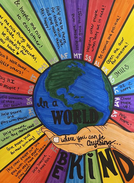 Diversity Art Projects, Bulling Drawing Ideas, Affirmations Art Project, Gratitude Art Project, Grateful Art Projects For Kids, Save The World Art, Diversity Mural Art Projects, Kindness Writing Activity, Kindness Art