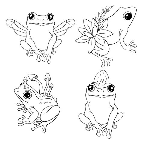 Frog In Hat Tattoo, Spooky Frog Tattoo, Frog Tattoo Stencil, Frog Drawing Tattoo, Fairy Frog Drawing, Frog Fairy Tattoo, Frog Tattoo Outline, Cartoon Frog Tattoo, Drawing Ideas Frogs