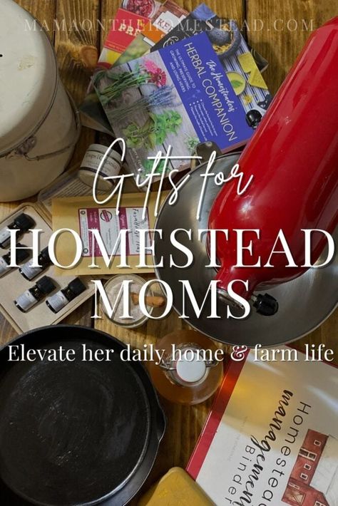 What do you buy for a homesteading woman who dreams of simple living, chickens, and tomatoes? Check out these 29 homestead mom gift ideas that she will love to receive for any occasion! #Homesteading #HomesteadingWomen #WomenOnTheHomestead #HomesteadMom #MamasOnTheHomestead #GiftIdeas #MomGiftIdeas Gifts For The Homesteader, Homesteading Gift Ideas, Homesteading Christmas Gifts, Homestead Gift Ideas, Homestead Must Haves, Homestead Gift Basket, Homesteader Gifts, Homesteading Gifts, Gifts For Homesteaders