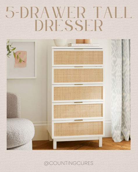 If you're looking for a dresser that fits in tight spaces, get this chic, white-toned dresser that will absolutely elevate your bedroom! #bedroomfurniture #homeupgrade #minimalistinspo #neutralaesthetic  Click the link to shop! Neutral Dresser, Tall Dresser, Chalk White, Coastal Design, Design Bedroom, Style Spring, Poplar Wood, Bedroom Inspo, Minimalist Style