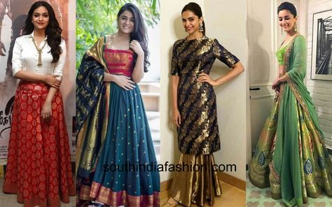 10 Times Celebrities Showed Us How to Reuse Old Silk Sarees! Silk Saree Into Dress Convert, Saree To Kurti Convert Ideas, Ritu Varma, Dress Makeover, Recycled Dress, How To Recycle, Lehenga Blouse Designs, Sari Dress, Saree Gown