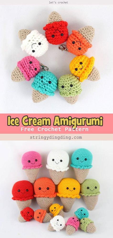 Amigurumi Free Pattern Ice Cream, Amigurumi Crochet Keychain Free Pattern, Free Ice Cream Crochet Pattern, Crochet Ice Lolly Free Pattern, Small Food Crochet Pattern, Fast Crochet Amigurumi Patterns, Ice Cream Amigurumi Free Pattern, Easy Crochet Monster Pattern Free, Crochet Free Pattern Plushies