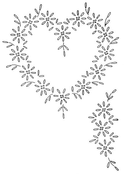 Lazy Daisy Heart Embroidery Pattern - Vintage Crafts and More Lazy Daisy Embroidery Designs, Cute Embroidery Patterns Templates, Lazy Dazy Embroidery Design Motif Flower, Lazy Daisy Embroidery Design Pattern, Lazy Daisy Embroidery Design Motifs, French Embroidery Patterns Vintage, Lazy Daisy Embroidery Design, Daisy Embroidery Pattern, Hand Embroidery Patterns Vintage