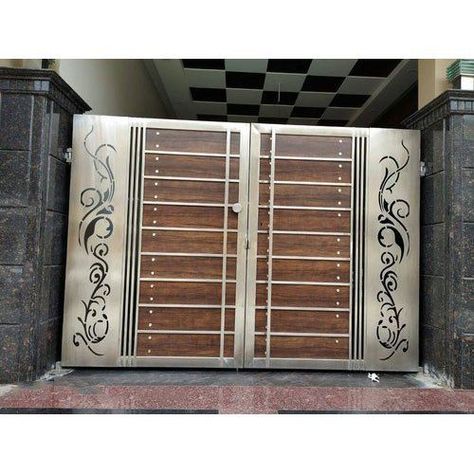 Modern Front Gate Design, Latest Main Gate Designs, Modern Steel Gate Design, Latest Gate Design, Modern Main Gate Designs, Side Gate, Stainless Steel Gate, Gate Wall Design, Home Gate Design