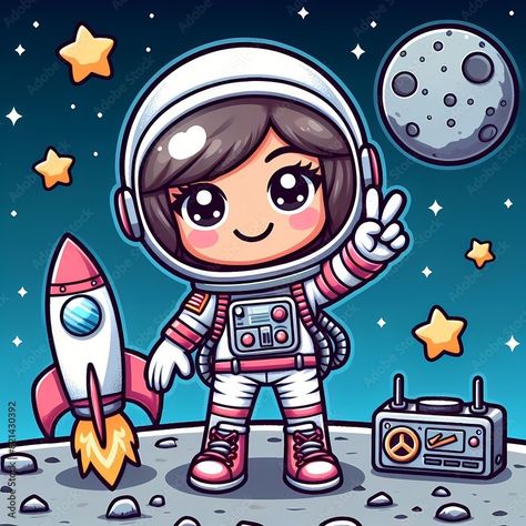 Rocket Cartoon, Astronaut Drawing, Astronaut Cartoon, Solar System Crafts, Cartoon Astronaut, Cute Astronaut, Vector Icons Illustration, Astronauts In Space, Drawing Easy