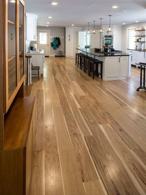 William And Henry, Kitchen Village, Brown Laminate Flooring, Hickory Kitchen, Wide Plank Floors, Tung Oil Finish, Brown Laminate, Hickory Flooring, Wood Floor Kitchen