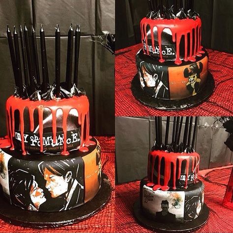 Emo Cake Aesthetic, Emo Scene Birthday Party, Emo Bday Cake, My Chemical Romance Cake Birthdays, Punk Rock Birthday Cake, My Chemical Romance Wallpaper, Edible Image Cake, Emo Music, Edible Images