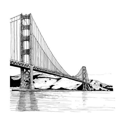 Golden Bridge San Francisco, Golden Gate Bridge Drawing, Bridge Tattoo, City Black And White, Bridge Drawing, Black And White Drawings, Shading Drawing, A Level Art Sketchbook, Doodle Art Drawing