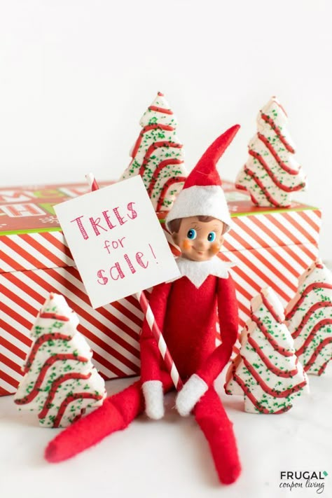 Elf on the Shelf Trees for Sale. Grab Little Debbie Christmas Tree Cakes and create this adorable little Christmas Tree Patch. #FrugalCouponLiving #ElfontheShelf #ElfontheShelfIdeas #ElfIdeas #funnyelfideas #funnyelfontheshelf #elfprintables #freeelfprintables #printables #freeprintables #christmastree #littledebbie #treesforsale Shelf Christmas Tree, Elf Printables, Elf On Shelf, Elf Tree, Christmas Tree Lots, Elf Kit, Awesome Elf On The Shelf Ideas, Elf Christmas Tree, Little Debbie