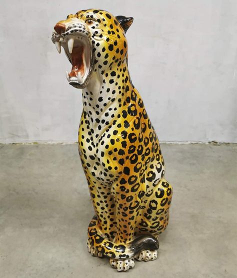 Cheetah Statue, 50s Bathroom, Vintage Leopard, Bedroom Remodel, Blue Cat, Ceramic Animals, Italian Ceramics, Humble Abode, Remodel Bedroom