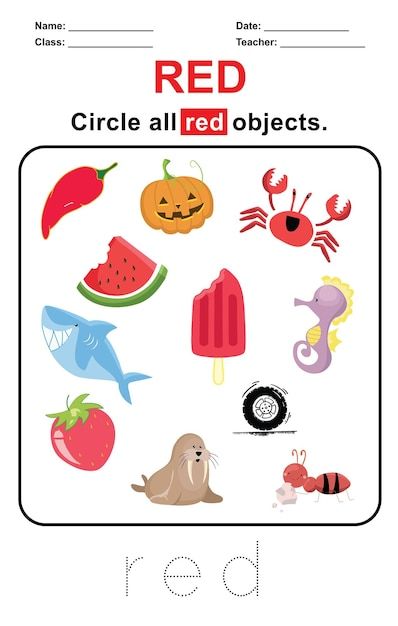 Red Objects, Kids Worksheet, Maths Worksheets, Kids Math, Teacher Activities, Kids Math Worksheets, Number Worksheets, Color Worksheets, Toddler Learning Activities