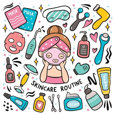 Premium Vector | Hand Drawn Cartoon Spa Doodle Element Skin Care Routine Journal, Skincare Doodles, Spa Cartoon, Skincare For Combination Skin, Free Business Card Mockup, Business Card Maker, Flyer Maker, Presentation Template Free, Poster Invitation