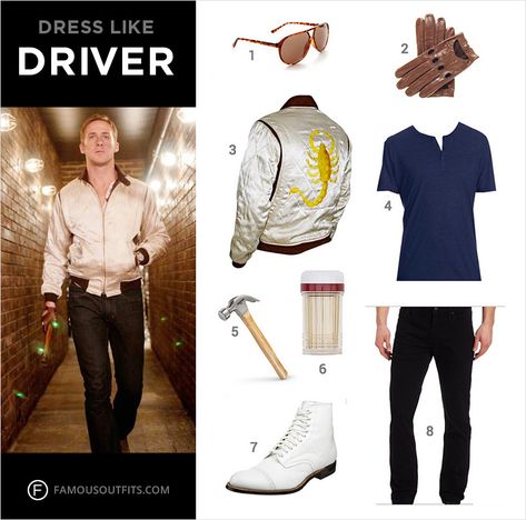 Ryan Gosling Halloween Costume, Drive Outfit, Ryan Gosling Drive, Owen Grady, Tadashi Hamada, Weekend Ideas, Spring Drive, Famous Outfits, Halloween Express