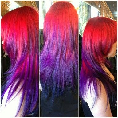 <3 Red And Purple Hair, Red Purple Hair, Hair Color Red Ombre, Red Violet Hair, Ombre Nail Art, Sunset Hair, Red Ombre Hair, Purple Ombre Hair, Brown Ombre Hair