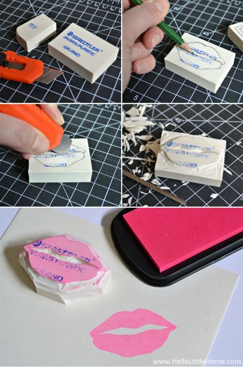 Learn how to make your own stamps ... it's easy! | Hello Little Home #DIY #craft Home Made Stamps, How To Make Stamps At Home, How To Make Your Own Stamp, How To Make A Stamp, How To Make Stamps, Make Rubber Stamps, Block Printing On Fabric, Make A Stamp, Easy Stamps