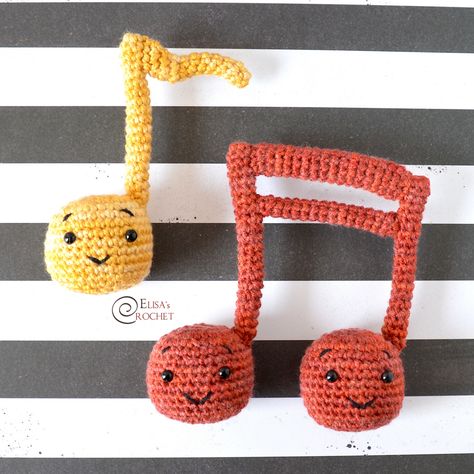 Musical Notes Free Crochet Pattern By Elisa's Crochet Crochet Music, Beginner Friendly Crochet, Teacher Craft, Handmade Plushies, Red Yarn, Plush Pattern, Musical Notes, Music Note, Amigurumi Free Pattern