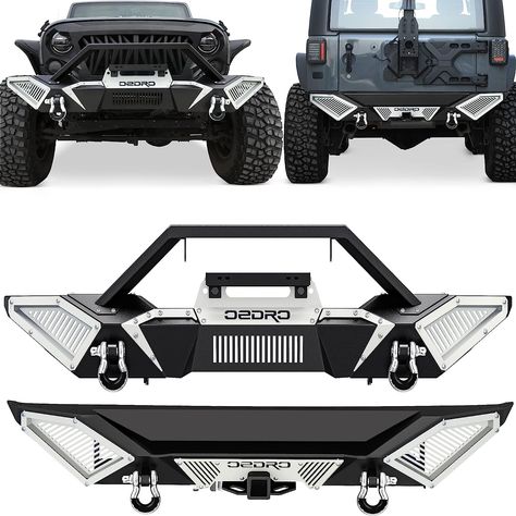 OEDRO Front and Rear Bumper Fit 2007-2018 Jeep Wrangler JK & Unlimited JKU (2/4 Doors), Full Width Off Road Bumper w/D-Rings & Winch Plate Mounting & Paintable Armor & Hitch Receiver Jeep Wrangler Bumpers, Off Road Bumpers, Welding Technology, Laser Welding, Year 6, Double Deck, Rock Crawler, Wrangler Jl, Jeep Gladiator