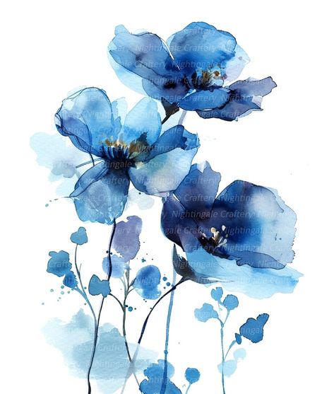 Watercolour Blue Flowers, Simply Draw, Classic Prints, Blue Flower Wallpaper, Blue Flower Painting, Sea Glass Crafts, Flower Art Images, Watercolor Flowers Paintings, Watercolor Inspiration