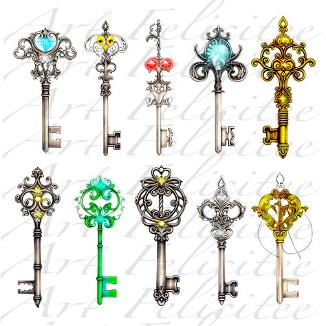 Fantasy Key Concept Art, Magical Key Art, Key Images Clip Art, Locke And Key Keys Drawing, Key Drawing, Skeleton Key Drawing Vintage, Round Tuit, Key Illustration, Magical Key