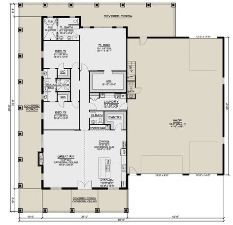 Hidden Pantry Floor Plan Barn Door, Shop House 3 Bedroom, Simple Shop House Plans, Shop And House Combo Plans Rustic, Barnodium Floor Plans With Shop, House Plans 3 Bedroom 3 Bathroom, 3 Bedroom Barndominium Floor Plans With Shop, Steel Building Homes Interior, 3 Bed 2 Bath Barndominium Floor Plans