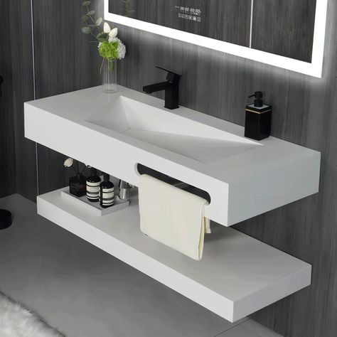 Sinks For Bathroom, Bathroom Floating Vanity, Floating Bathroom Sink, Floating Vanity Bathroom, Resin Bathroom, Rectangular Vessel Sink, Floating Sink, Small Bathroom Sinks, Bathroom Vanity Designs