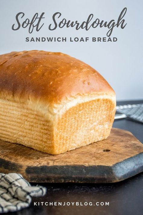 The inclusion of milk and butter in the dough help give this loaf the perfectly soft, rich texture that sourdough sandwich dreams are made of.  Super Soft Sourdough Sandwich Bread is easier than you think- the kneading is done in a stand mixer! Sourdough Loaf Bread Recipe With Starter, Soft Sandwich Sourdough Bread, Sour Dough Loaf Bread, Homemade Bread With Starter, Sandwich Bread Sourdough Discard, Everyday Sourdough Bread, Sandwich Bread With Sourdough Starter, Artistic Sourdough Bread, Best Sourdough Sandwich Bread Recipe