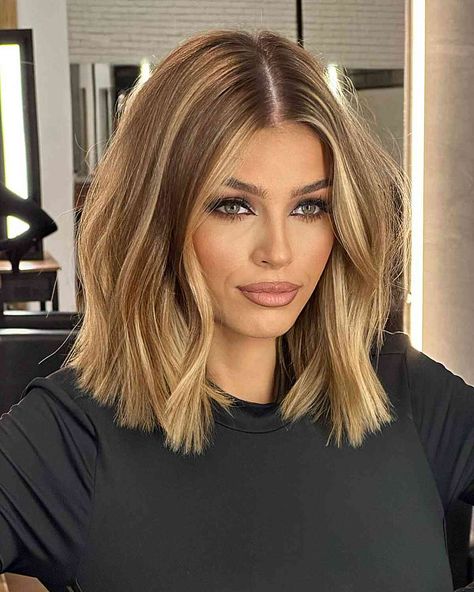 49 Trendiest Long Blunt Bob Haircuts for a Sleek New "Blunt Lob" Cool Mom Haircut Long Bobs, Sharp Long Bob, Center Part Long Bob, Long Bob Hairstyles Thick Hair, Long Bob Haircut 2024 Trends, 2024 Lob Haircuts, Lob Haircut For Fine Hair, Choppy Lob Haircut Mid Length Textured Bob, Mid 40's Hair For Women