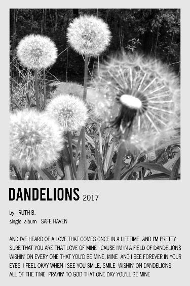 minimalistic polaroid song poster for music for dandelions by ruth b. Dandelions By Ruth B, Ruth B, Song Lyric Posters, Dorm Posters, Lyric Poster, Once In A Lifetime, Room Posters, Foto Bts, Poster Wall