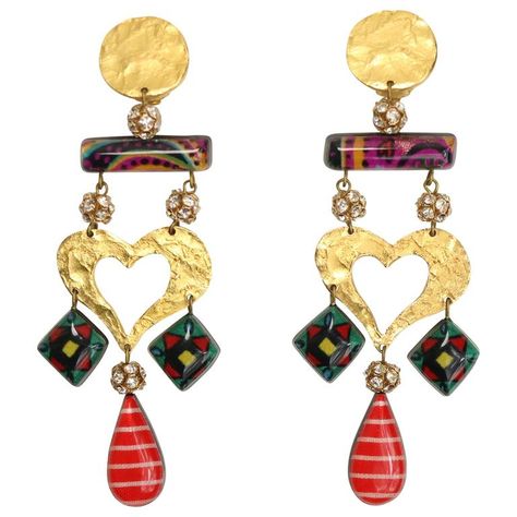 Christian Lacroix Jewelry, Vintage Drop Earrings, Clip On Earring, Candy Jewelry, Handmade Jewel, Earrings Heart, Jewelry Accessories Ideas, Earring Gold, Heart Drop Earrings