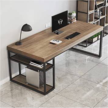 Computer Desk Industrial, Office Table Wooden Desk Ideas, Computer Gaming Table Design, Gaming Computer Table Design, Office Table For Home, Metal And Wood Office Table, Table Computer Design, Home Office Table Ideas, Iron Study Table Design