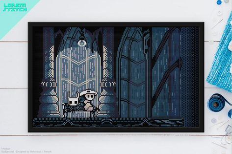 Knight Cross Stitch, Hollow Knight Quirrel, City Of Tears, White Symbol, Knight Art, Needle Art, Cross Stitching, Embroidered Design, Cross Stitch Designs