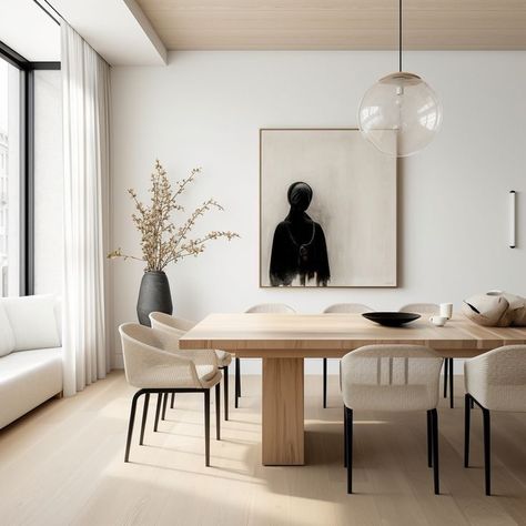 Dining Room Minimalist Modern, Dinning Room Ideas Modern Minimalist, Crate And Barrel Dining Room, Minimalist Dining Area, Minimalistic Dining Room, Transitional Style Dining Room, Japandi Dining Table, Minimal Dining Room, Japandi Dining Room