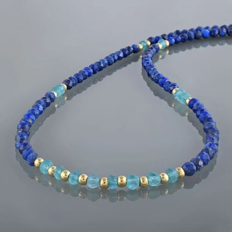 Natural Lapis Lazuli Necklacesky Apatite Crystal Gemstone - Etsy Croatia Blue Diamond Jewelry, Chrysoprase Jewelry, Watermelon Tourmaline Necklace, Apatite Crystal, Black Diamond Bracelet, Stone Bead Jewelry, White Beaded Necklaces, Lapis Lazuli Necklace, Jewelry Minimalist