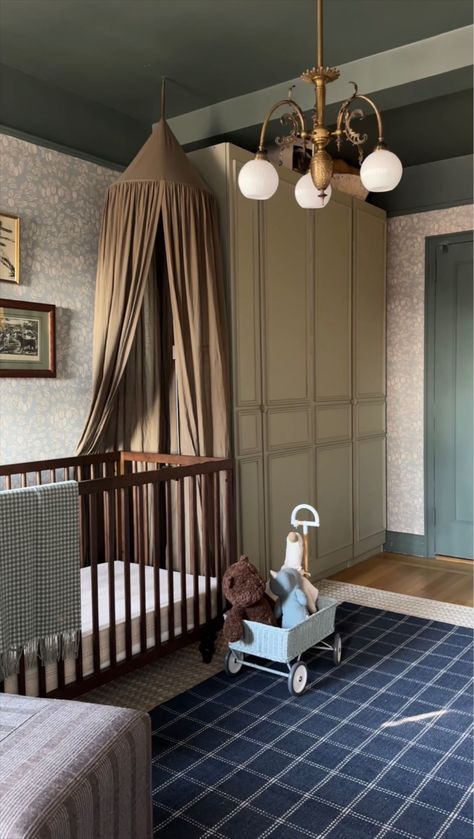 Green Baby Nursery, Brown Nursery, Vintage Nursery Boy, Vintage Baby Nursery, Vintage Boys Room, Vintage Baby Rooms, Dark Nursery, Brown Crib, Pretty In The Pines