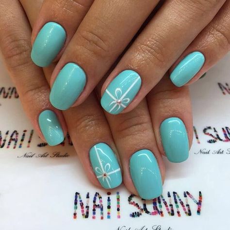 bow Tiffany Blue Nails, Tiffany Nails, Short Gel Nails, Blue Nail Designs, Nail Art Summer, Color Ring, Tiffany Blue, Blue Nails, Winter Nails