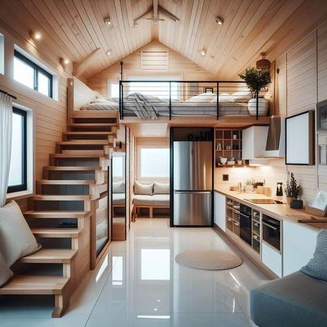 Loft Tiny House, Mini House Plans, Tiny House Luxury, Small Tiny House, Tiny House Loft, Small Cottages, A Frame House Plans, Tiny House Inspiration, Tiny House Floor Plans