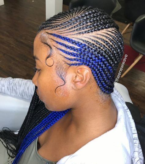 Blue and black lemonade braids Canerow Hairstyles, Lemonade Braids Hairstyles, Lemonade Braids, Cornrow Braids, Black Brazilian, Feed In Braid, Braids With Beads, Girls Hairstyles Braids, Girls Braids