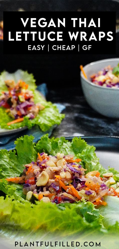 This high protein and low calorie vegan thai lettuce wrap recipe will keep you in awe. It is sweet and savory. Did I mention it is gluten free too! Vegan | Vegan recipes & Ideas | #vegan #veganrecipes #veganthailettucewraps #lettucewraps #plantfulfilled #plantbased #highprotein #lowcalorie Tofu Lettuce Wraps, Thai Lettuce Wraps, Wraps Vegan, Vegan Lettuce Wraps, Vegetarian Lettuce Wraps, High Protein Dishes, Low Calorie Vegan, Vegan Asian Recipes, Cooking Tofu