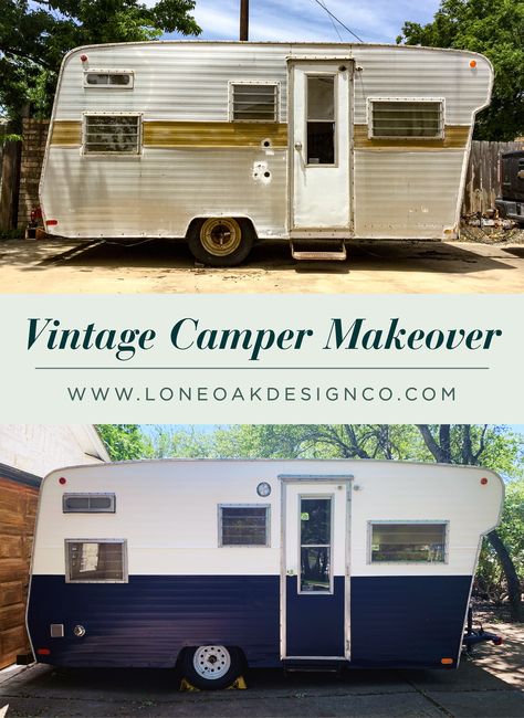 Diy Camper Painting Exterior, How To Paint A Camper, How To Paint Outside Of Camper, Painting Travel Trailer Exterior, Painting Trailer Exterior, Camper Glamping Ideas, Restored Campers, Camper Exterior Paint Ideas Black, Painting Outside Of Rv